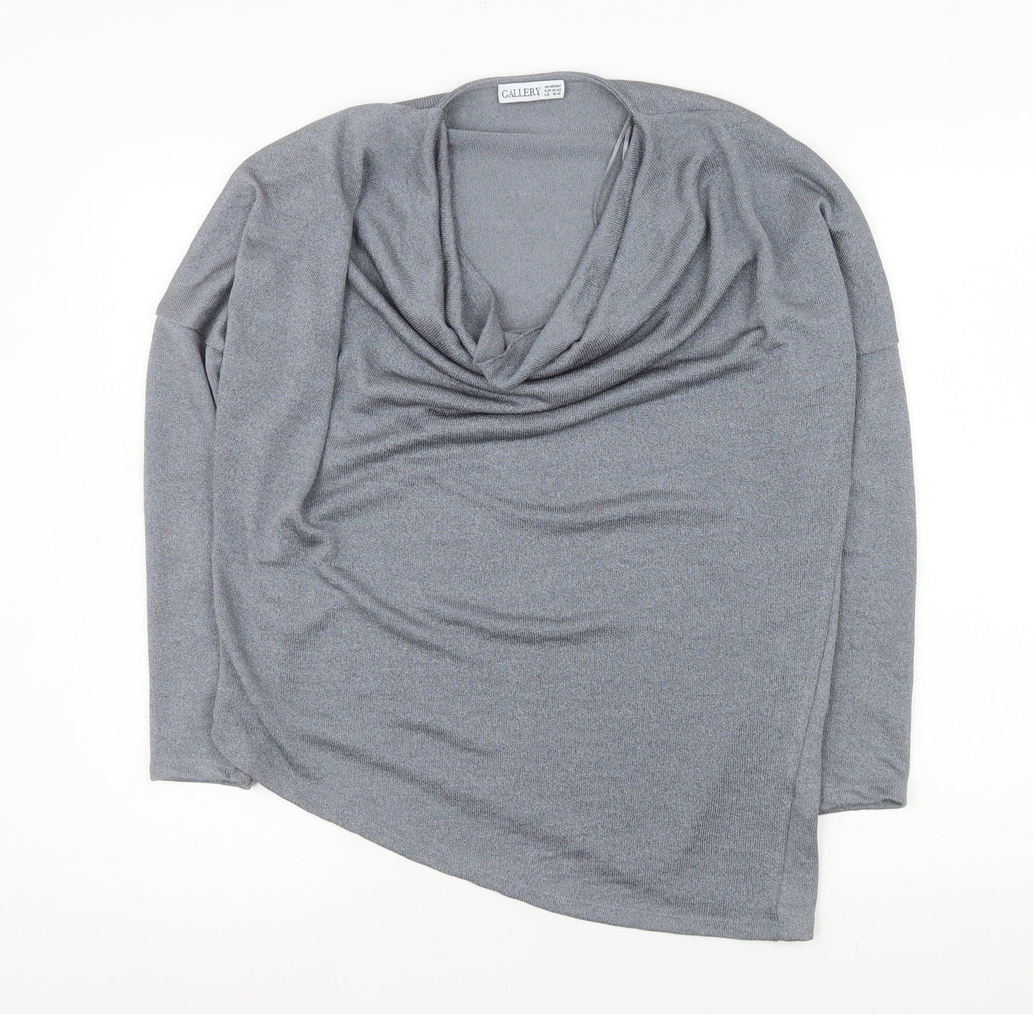 Gallery Womens Grey Cowl Neck Long Sleeve Knit Blouse Size 14