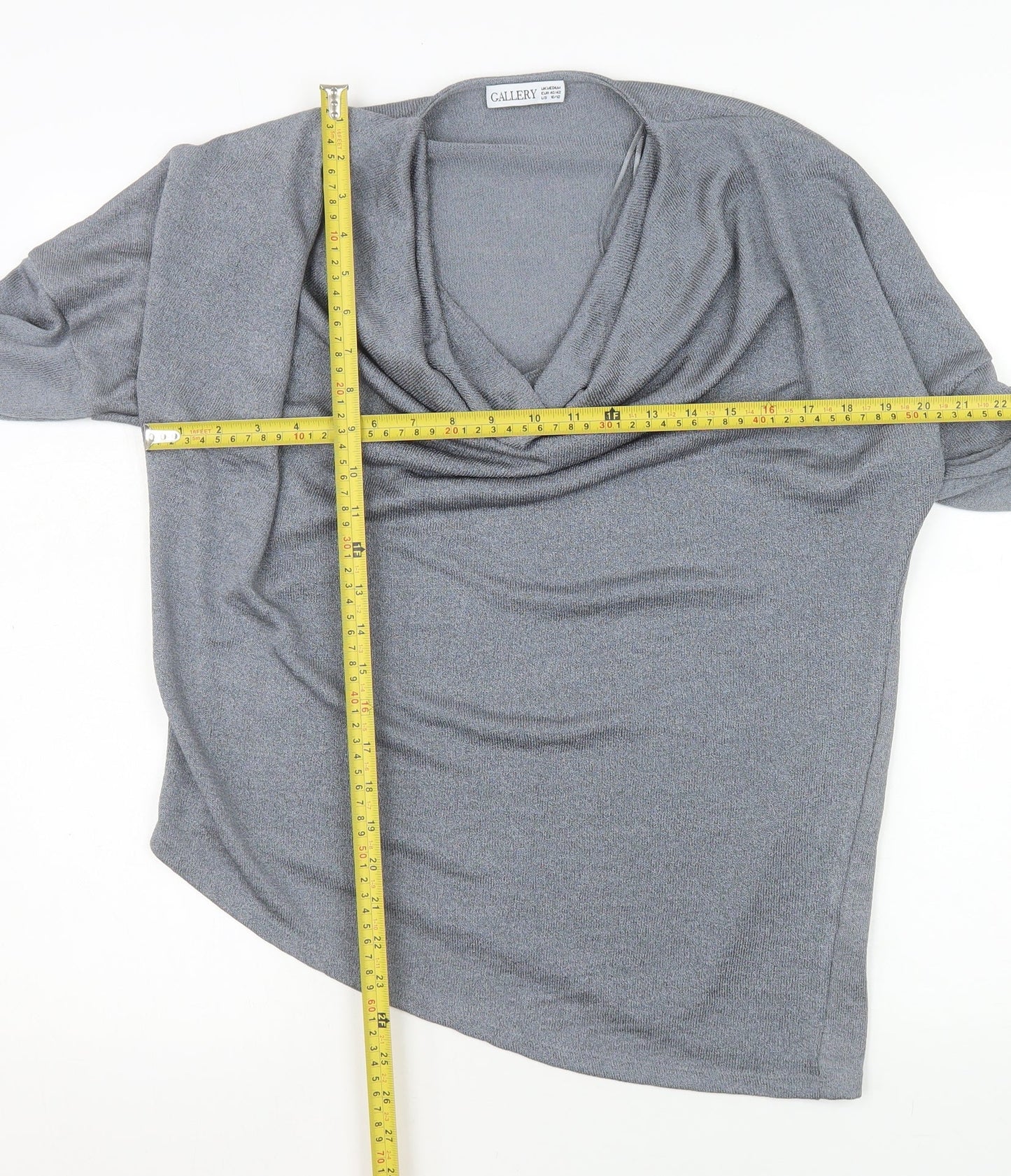 Gallery Womens Grey Cowl Neck Long Sleeve Knit Blouse Size 14