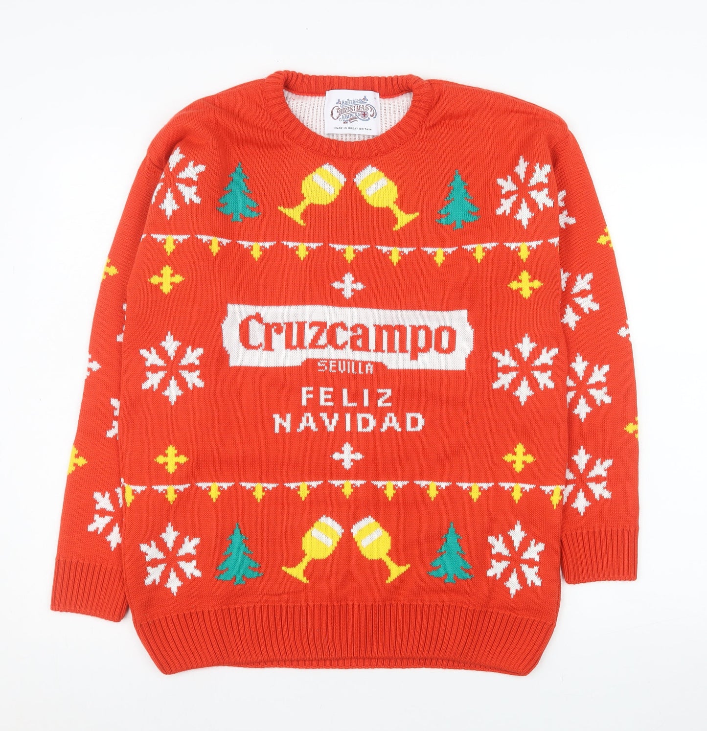 British Christmas Jumpers Men's Red M Cruzcampo Feliz Navidad Jumper