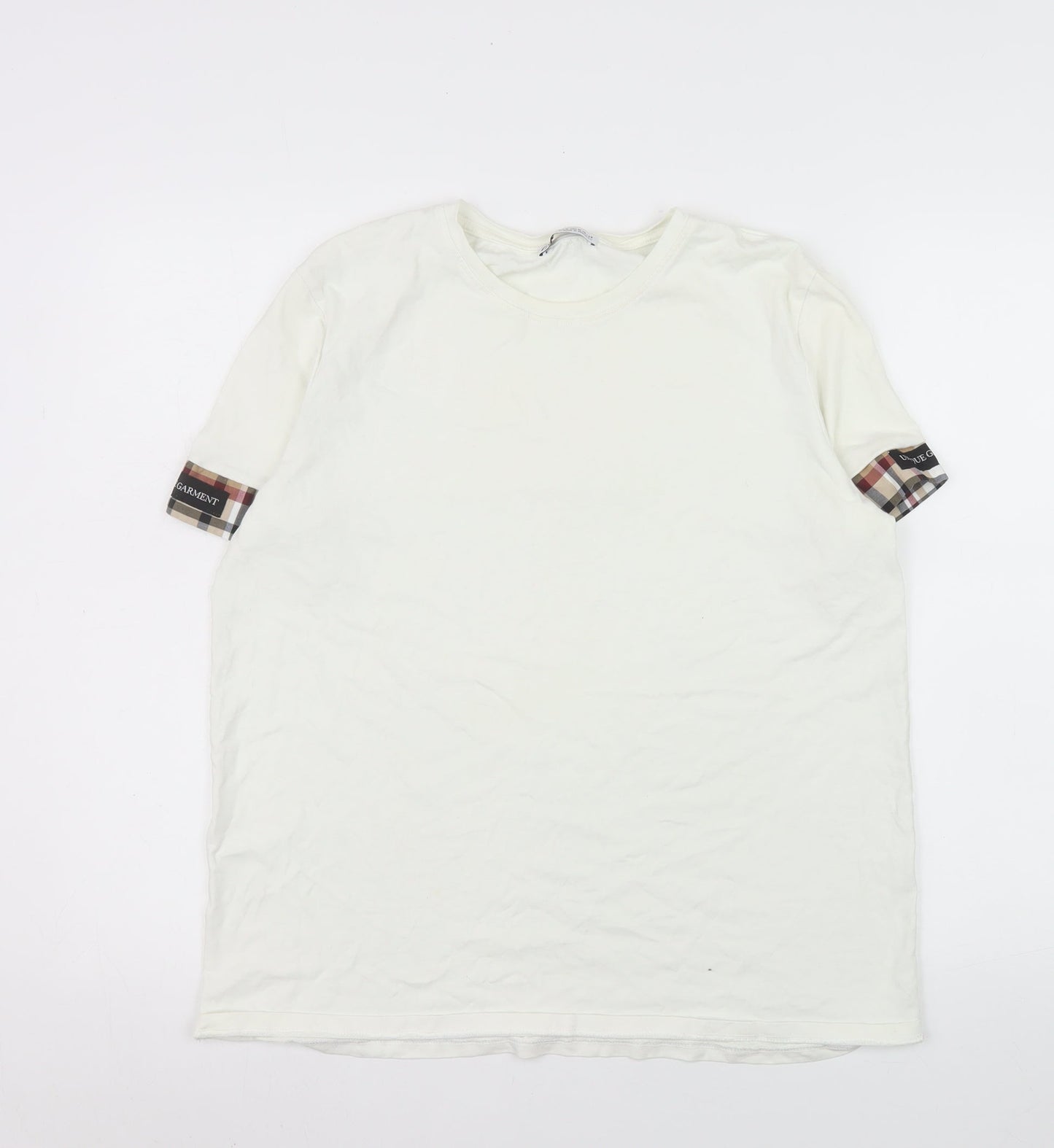 ZARA Women White Cotton Short Sleeve Crew Neck T-Shirt Size 12