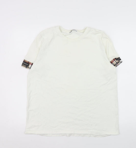 ZARA Women White Cotton Short Sleeve Crew Neck T-Shirt Size 12
