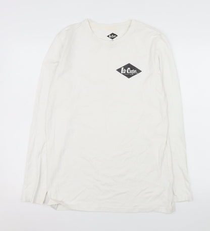 Additional front view of Lee Cooper Men's White Long Sleeve Crew Neck Cotton Top M