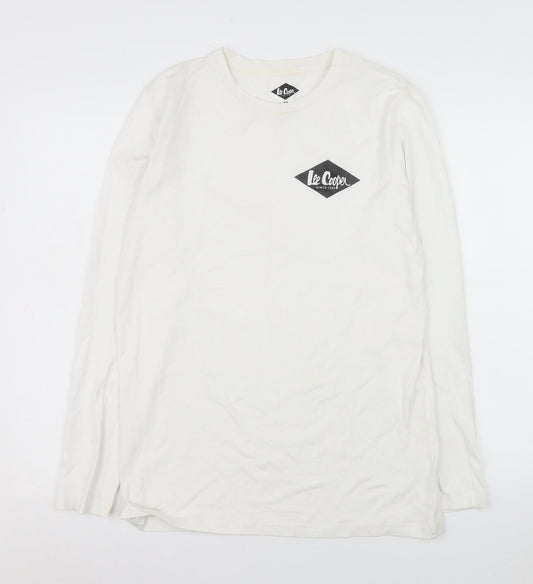 Lee Cooper Men's White Long Sleeve Crew Neck Cotton Top M