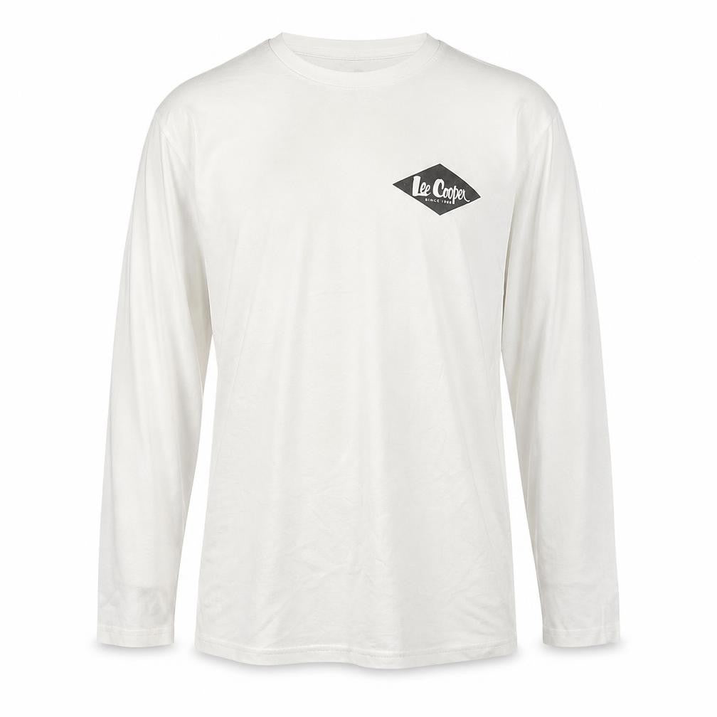 Lee Cooper Men's White Long Sleeve Crew Neck Cotton Top M
