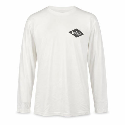 Front view of Lee Cooper Men's White Long Sleeve Crew Neck Cotton Top M