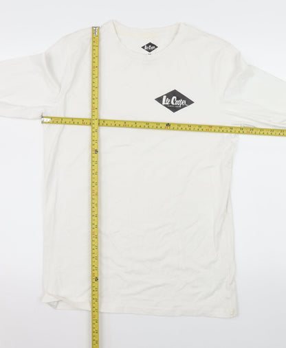 Back view of Lee Cooper Men's White Long Sleeve Crew Neck Cotton Top M