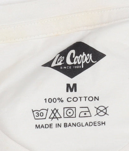 Brand and care label for Lee Cooper Men's White Long Sleeve Crew Neck Cotton Top M