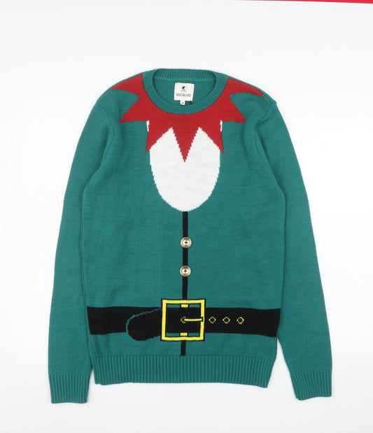 SoulCal & Co Mens Green Elf Christmas Jumper Size M Pullover Knit