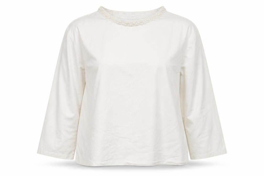 Kelly & Grace Womens White Long Sleeve Embellished Neck Top XXL