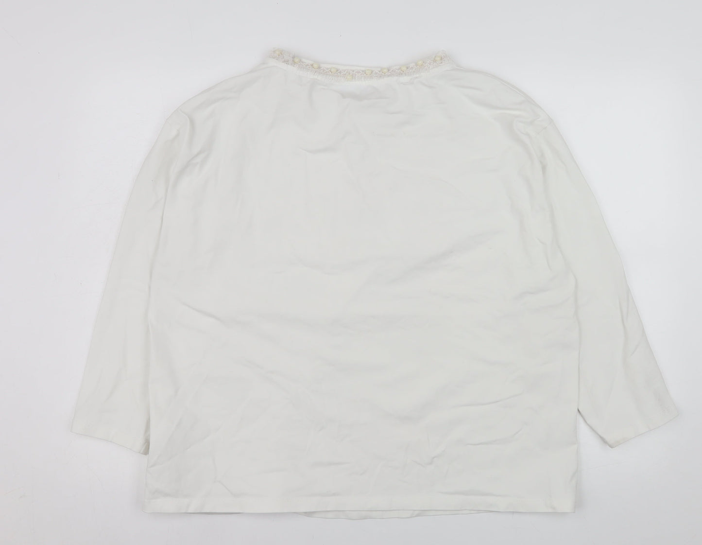 Kelly & Grace Womens White Long Sleeve Embellished Neck Top XXL