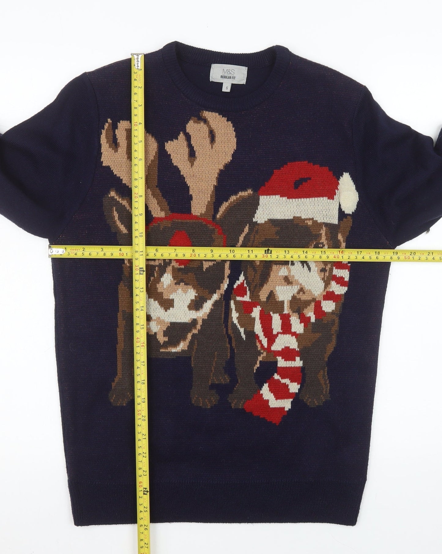 Marks and Spencer Men Navy Christmas Dog Jumper Small Regular Fit Acrylic