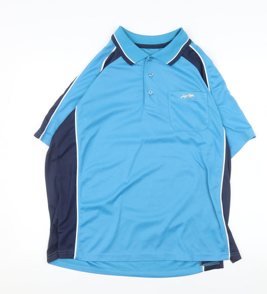 Cougars Men Blue Colourblock Quick Dry Sports Polo Shirt M