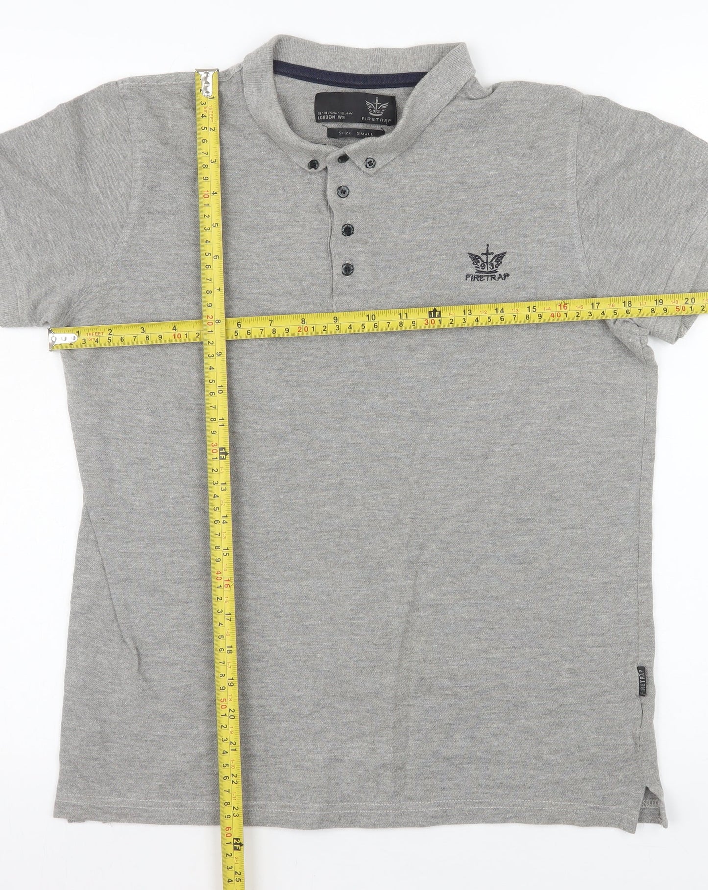 Firetrap Men's Grey Cotton Short Sleeve Polo Shirt Size S