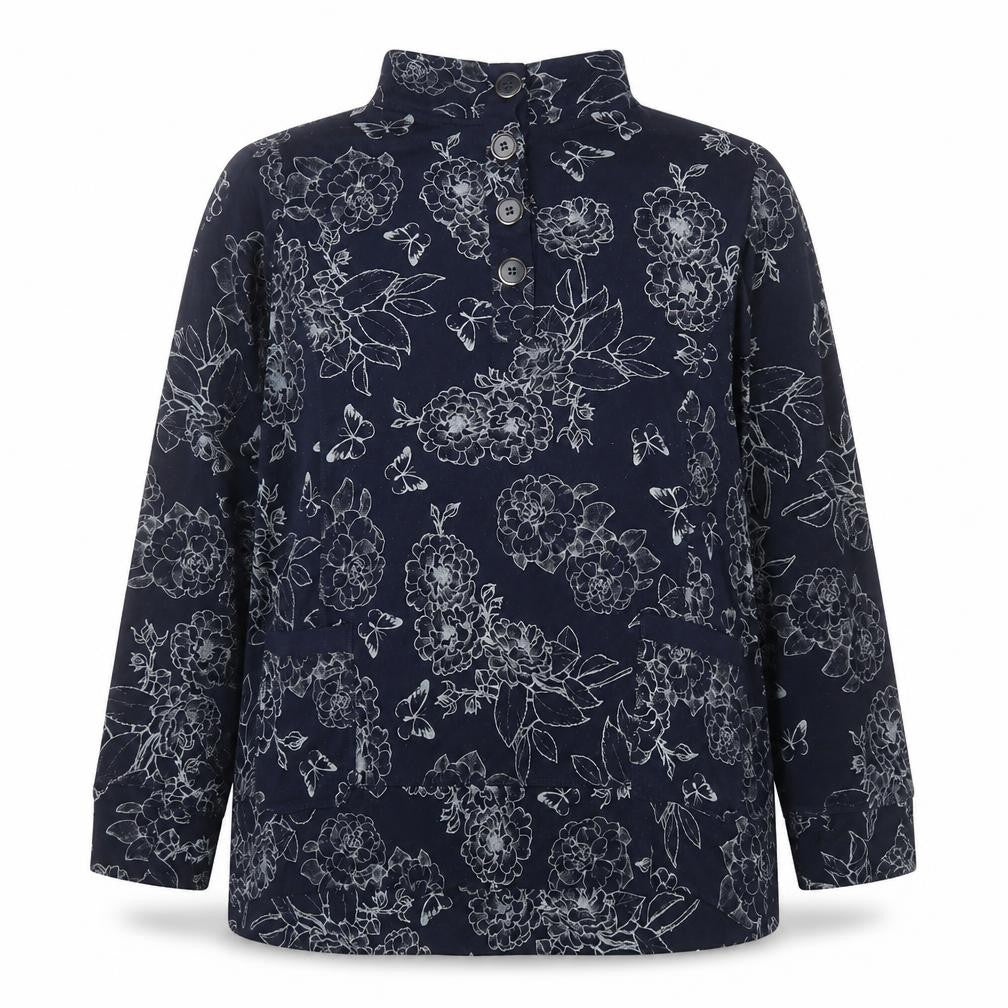 Bonmarché Womens Blue Floral Button-Up Tunic Top XL