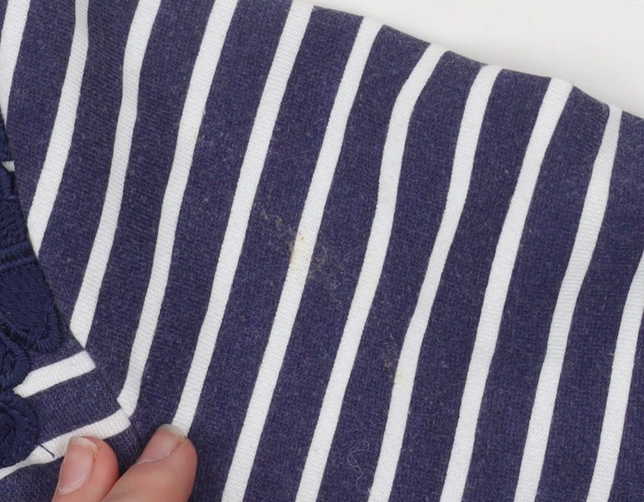Bonmarché Women Blue Striped Lace Detail Long Sleeve Jersey Top Size 12