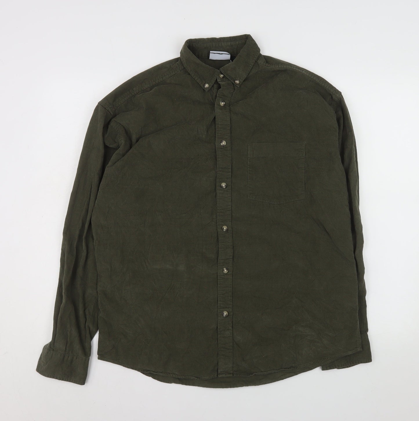 ASOS DESIGN Men's Green Corduroy Button-Up Shirt S 38in Regular Fit