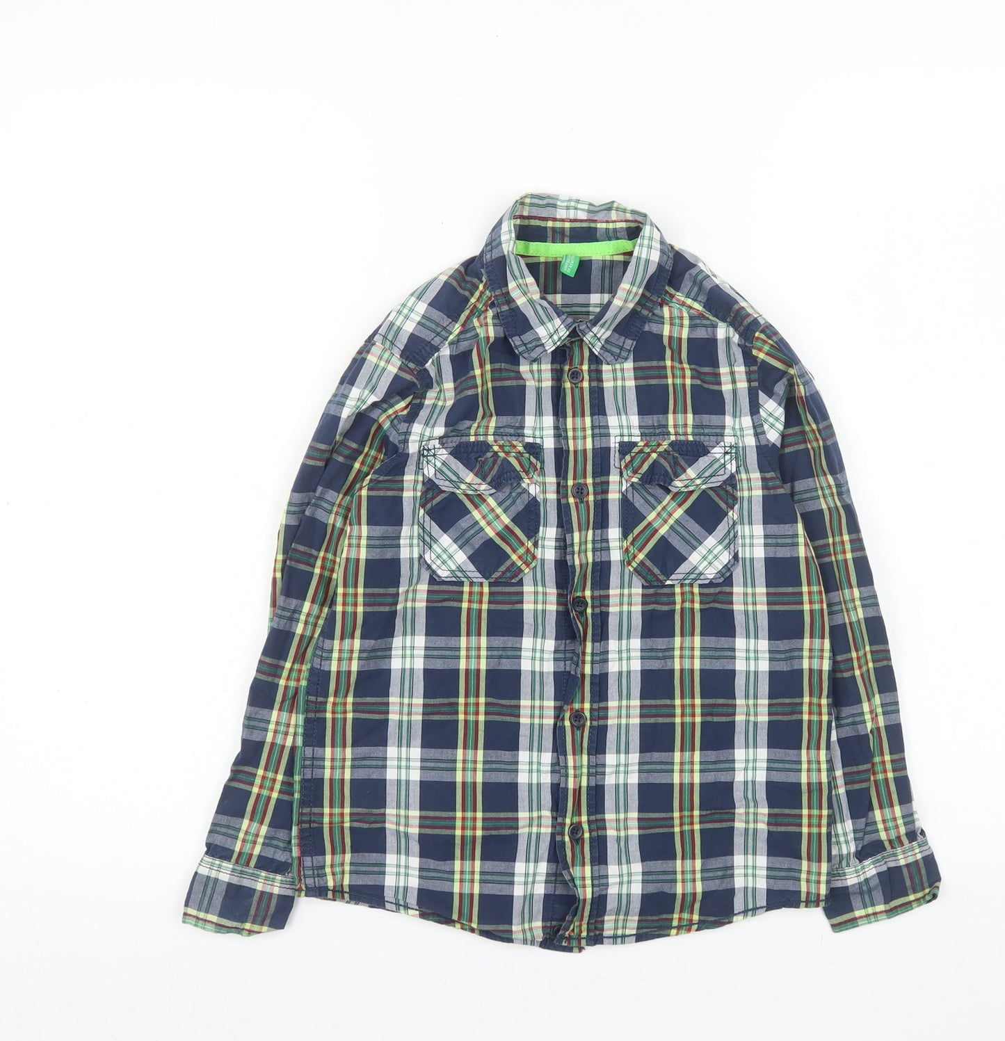 United Colors of Benetton Boys Blue Check Long Sleeve Button-Up Shirt 7-8 Years