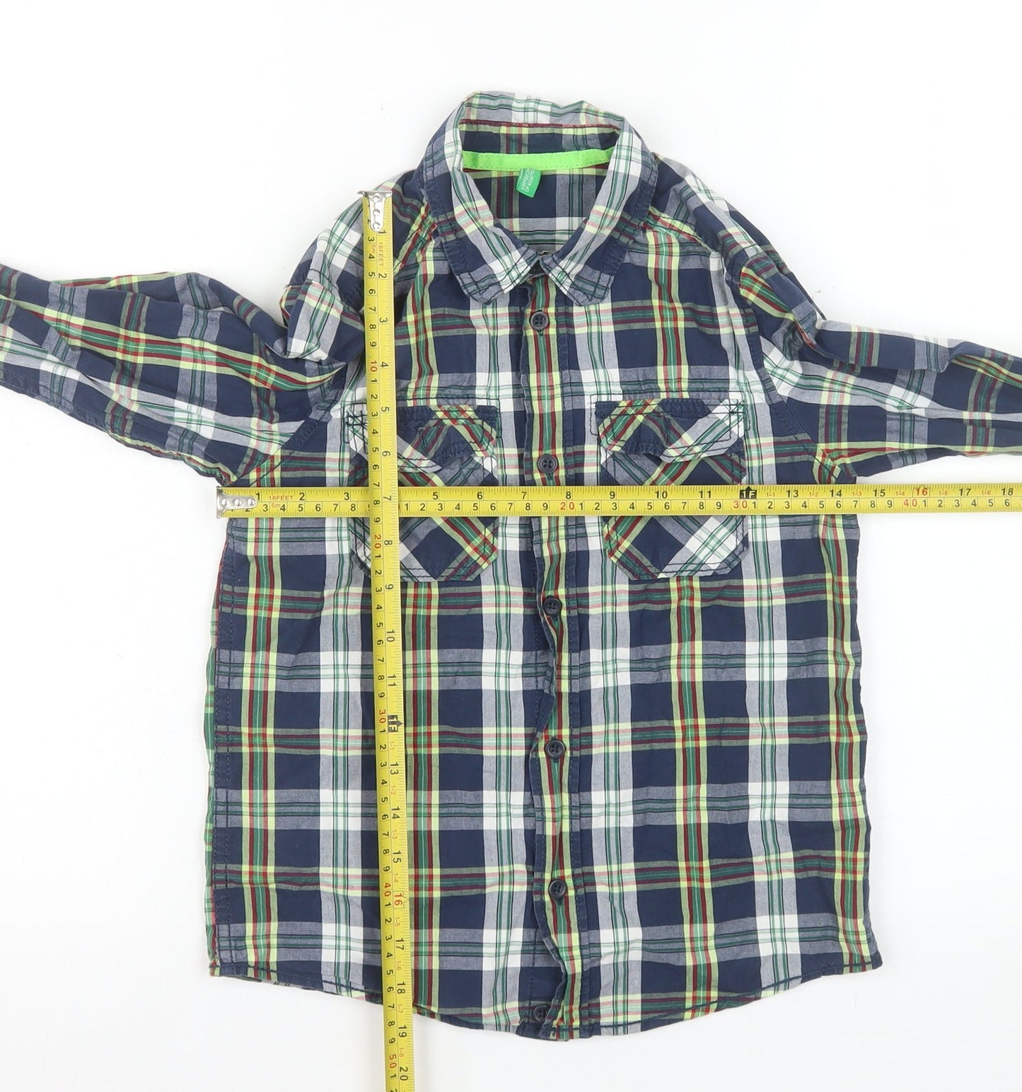 United Colors of Benetton Boys Blue Check Long Sleeve Button-Up Shirt 7-8 Years