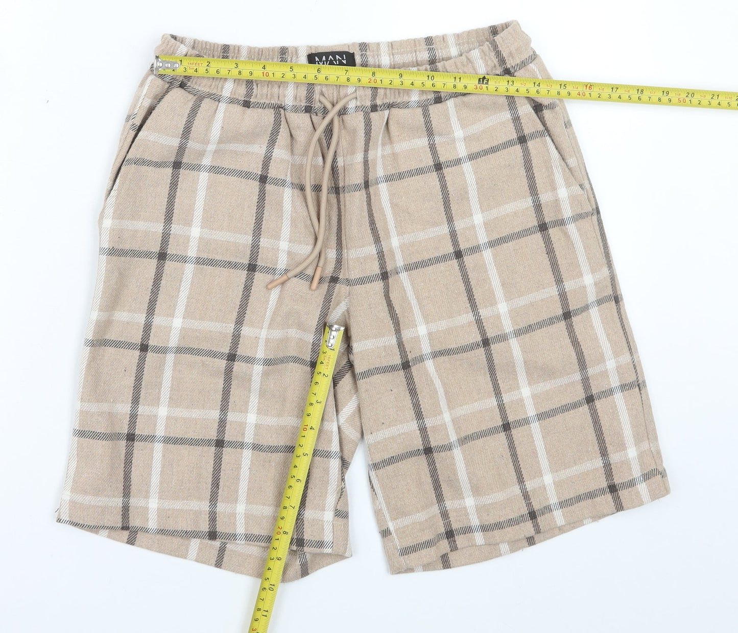 BoohooMAN Men's Beige Check Outfit Set XS Acrylic Blend Casual