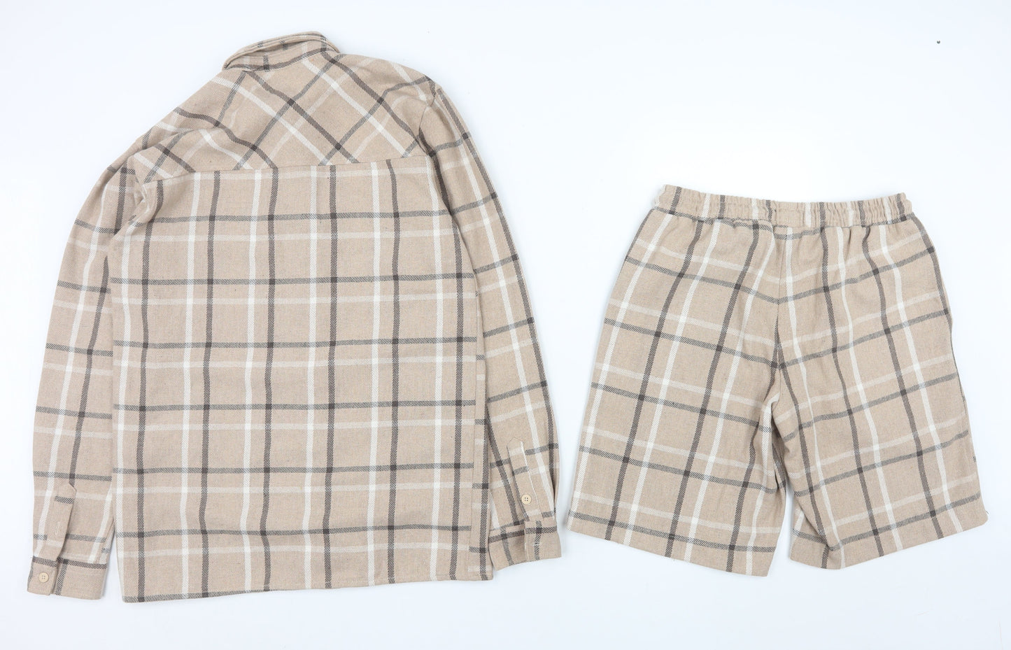 BoohooMAN Men's Beige Check Outfit Set XS Acrylic Blend Casual
