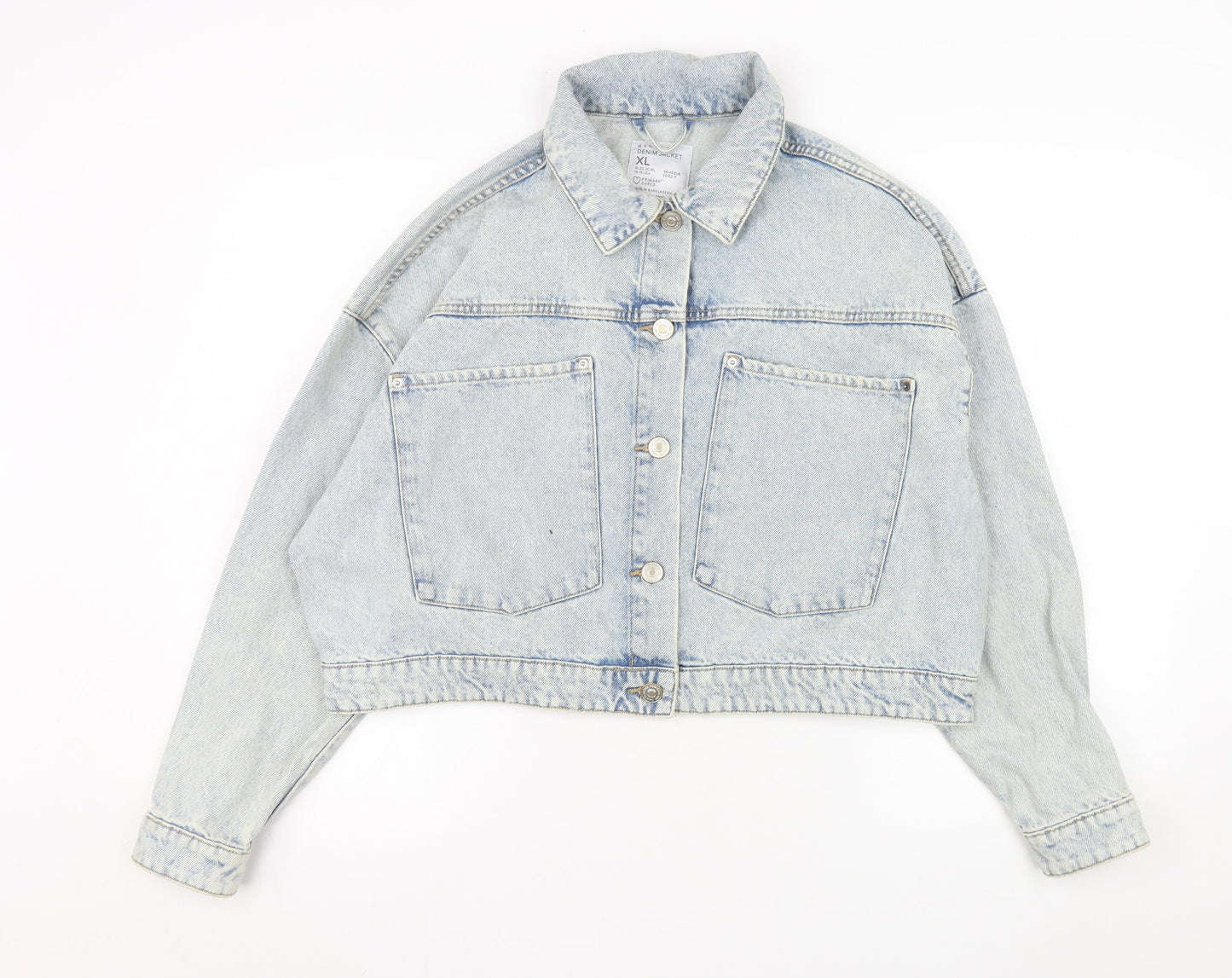 Primark Women’s Blue Denim Cropped Jacket XL Casual Button Up