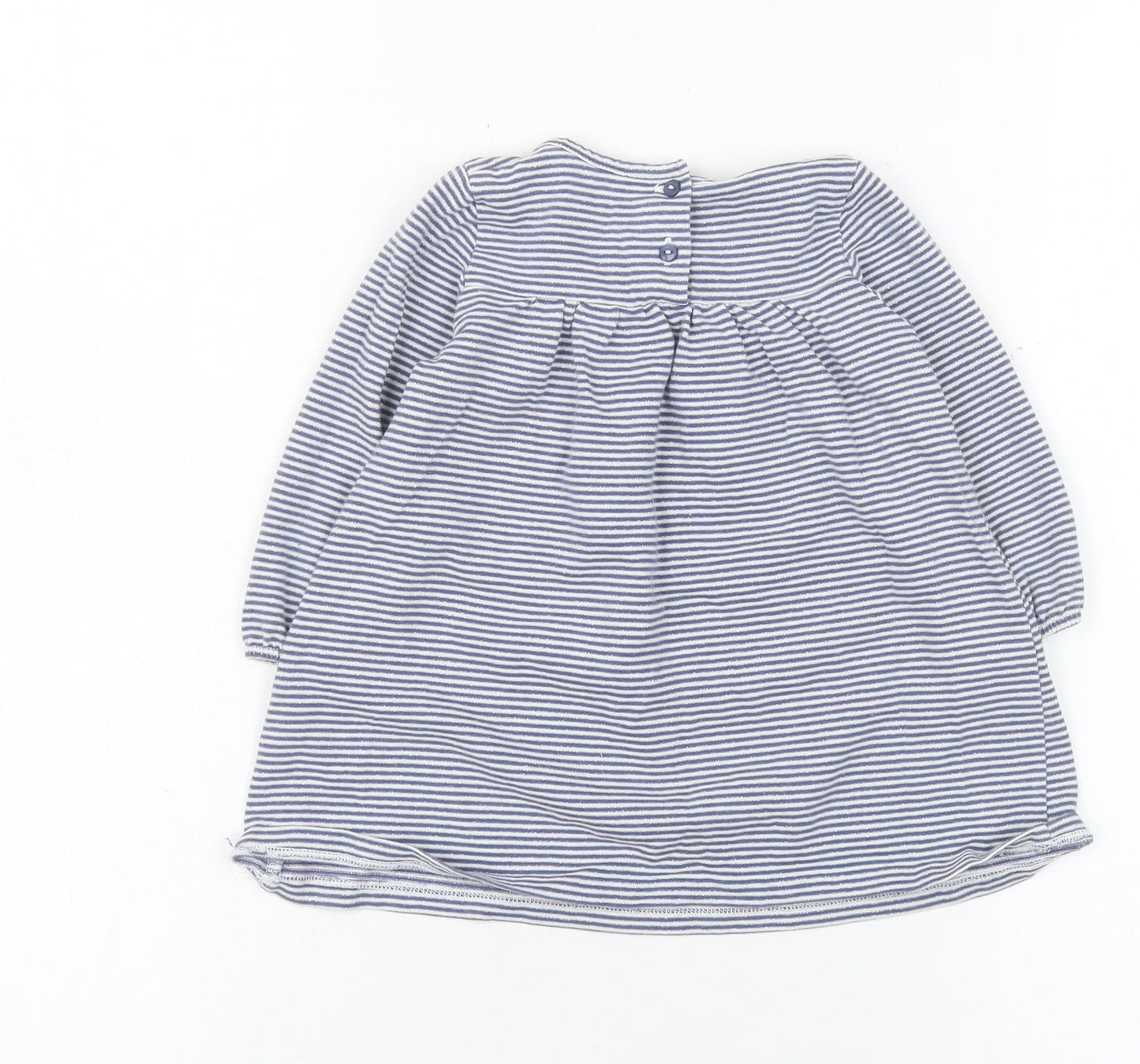 The Little White Company Girls Blue Striped Long Sleeve Dress 6-9 Months