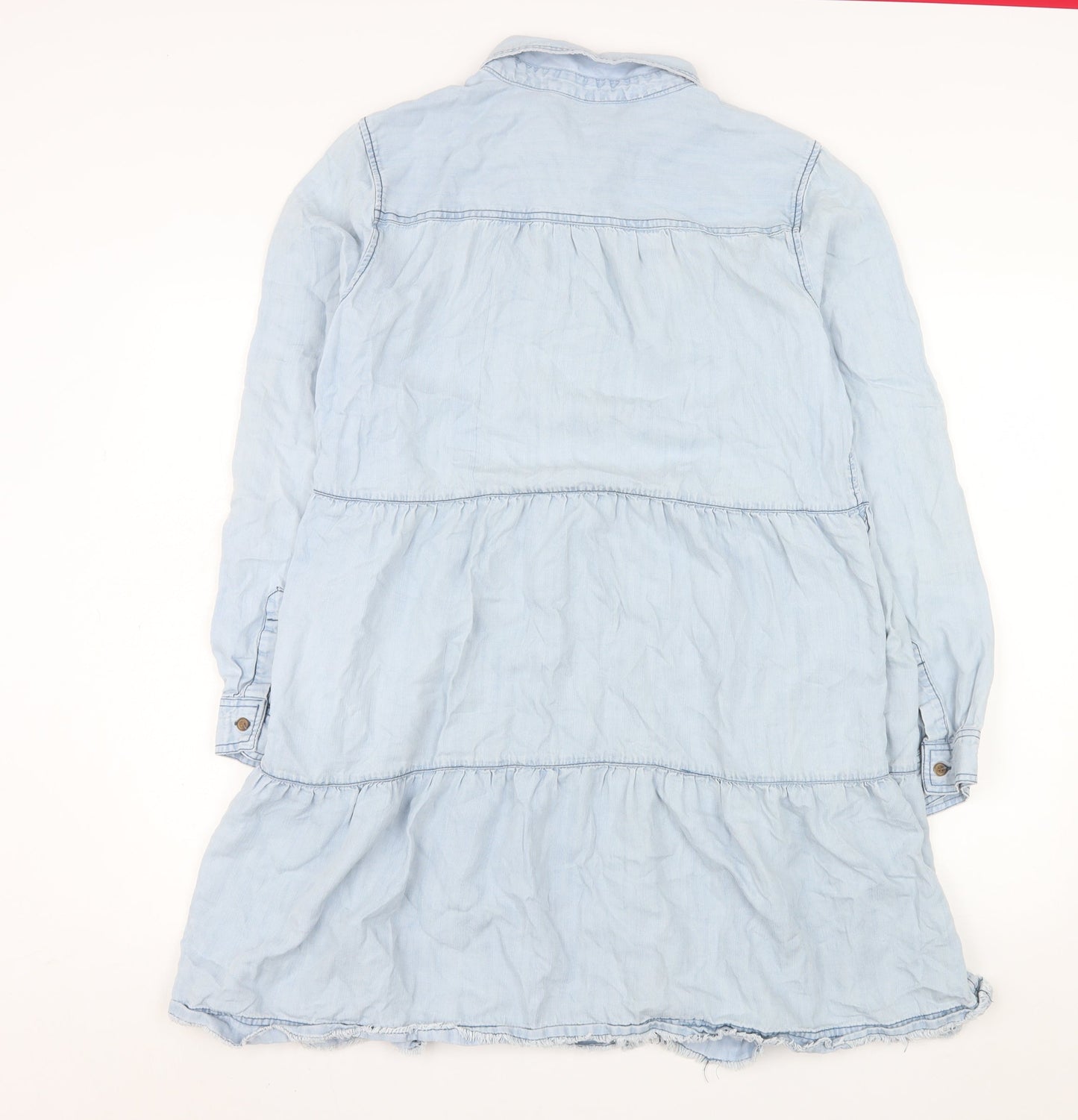 Velvet Heart Womens Blue Tencel Shirt Dress L Button Collared Casual