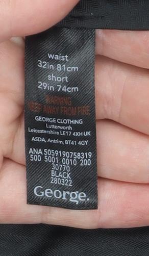 George Men's Black Dress Trousers Size 32R Formal Work Pants