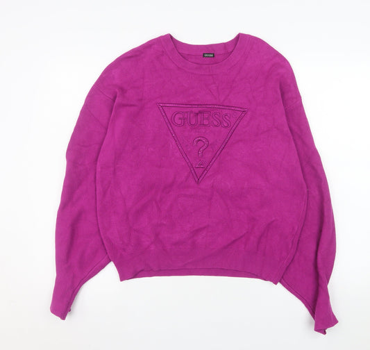 GUESS Womens Pink Logo Pullover Sweatshirt Size M UK 8