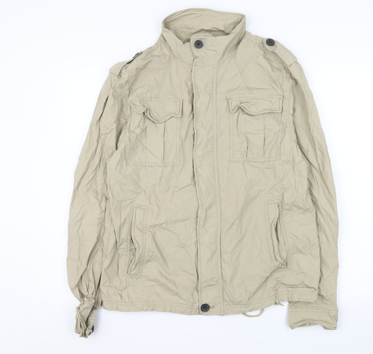 Next Men Beige Cotton Military Jacket Size M Regular Fit
