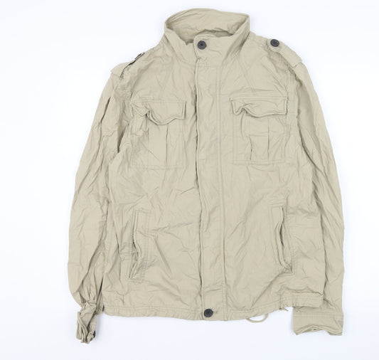 Next Men Beige Cotton Military Jacket Size M Regular Fit