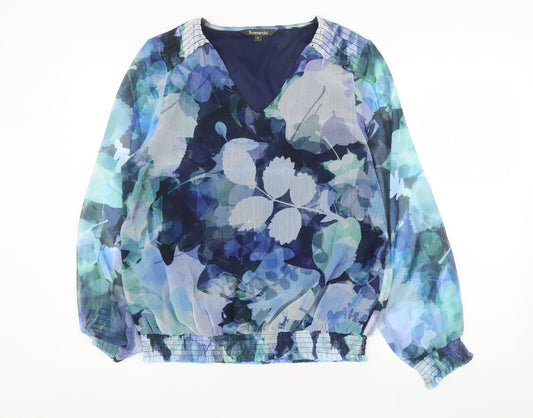 Bonmarché Womens Blue Floral Long Sleeve Tunic Blouse Size 14