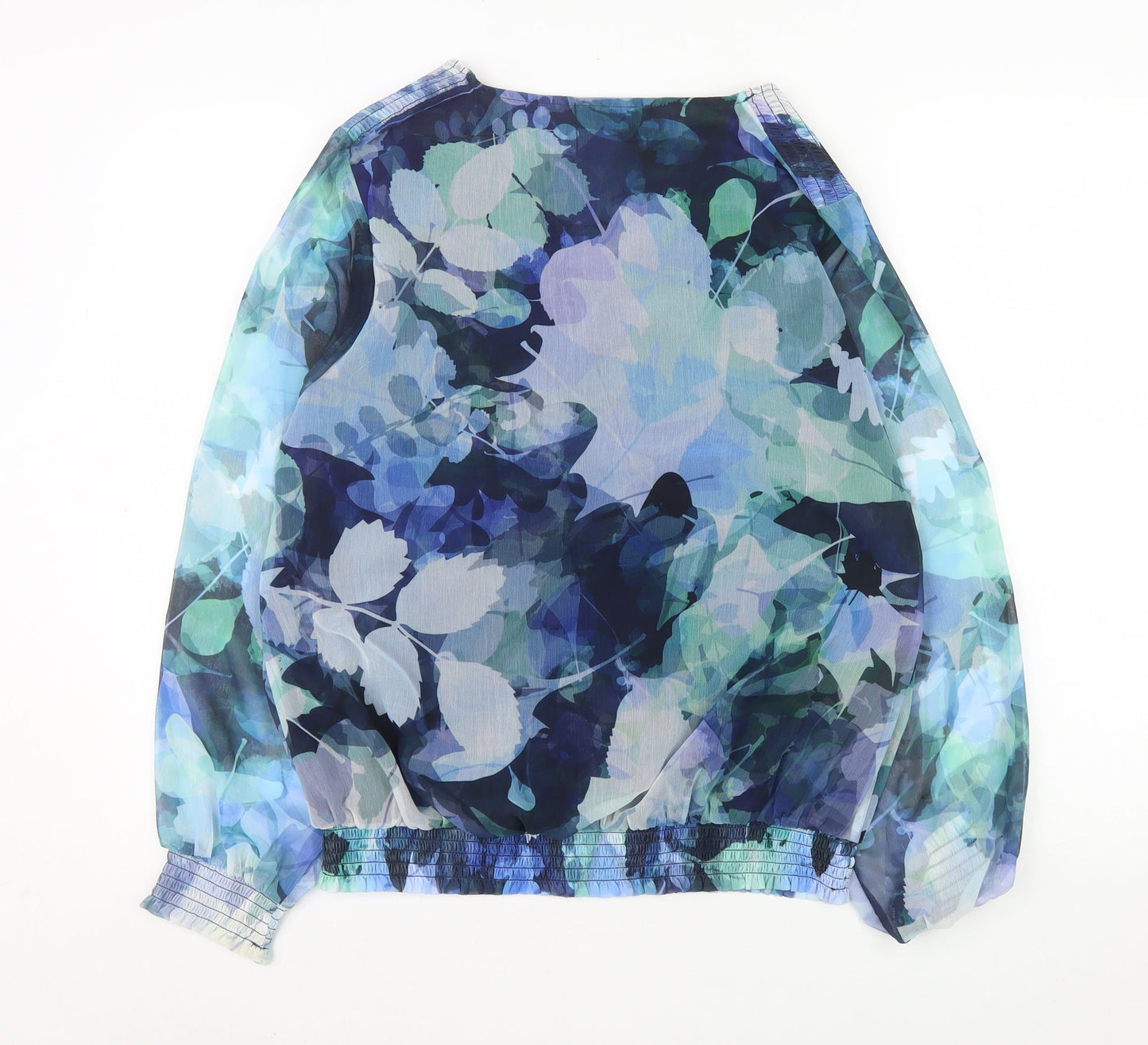 Bonmarché Womens Blue Floral Long Sleeve Tunic Blouse Size 14