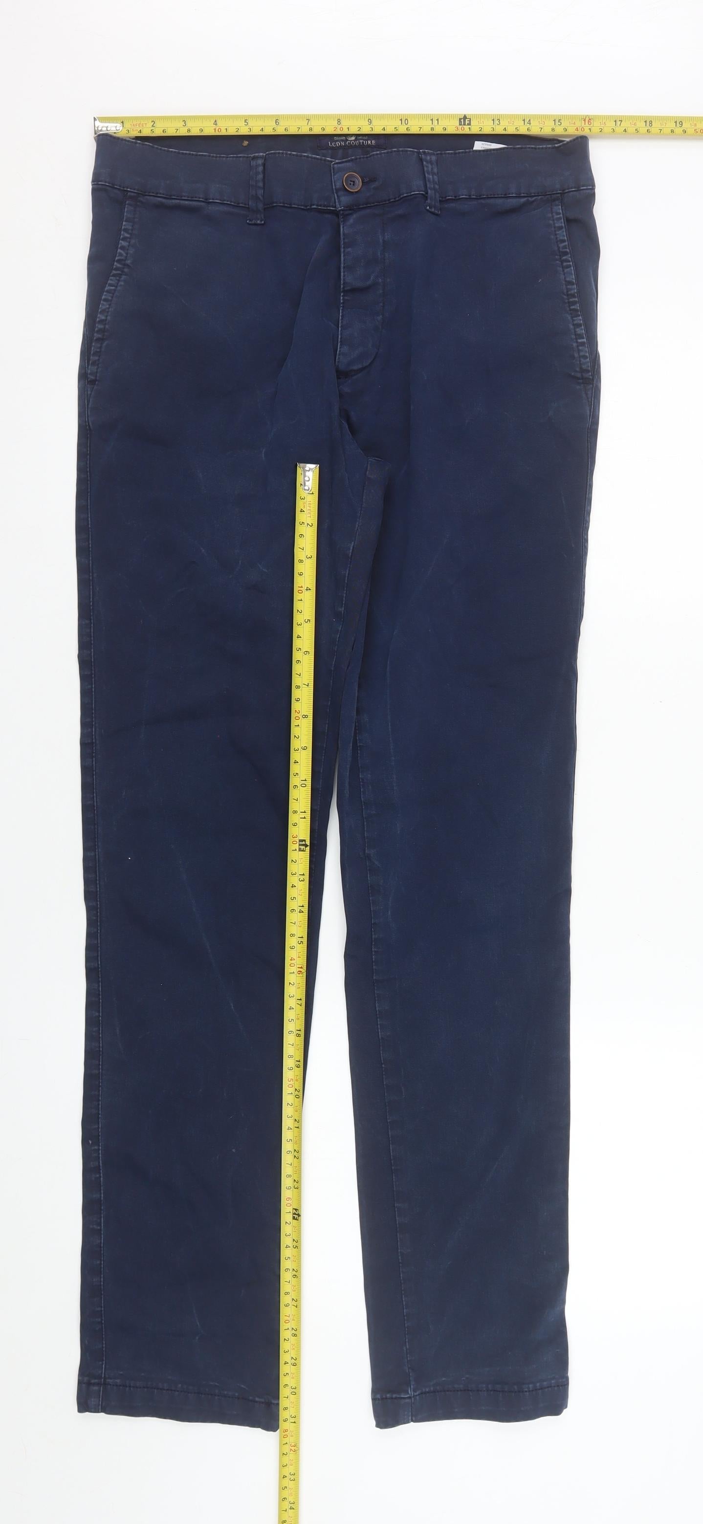 LCDN Couture Men's Blue Chino Trousers Size 34 Regular Fit Cotton Blend