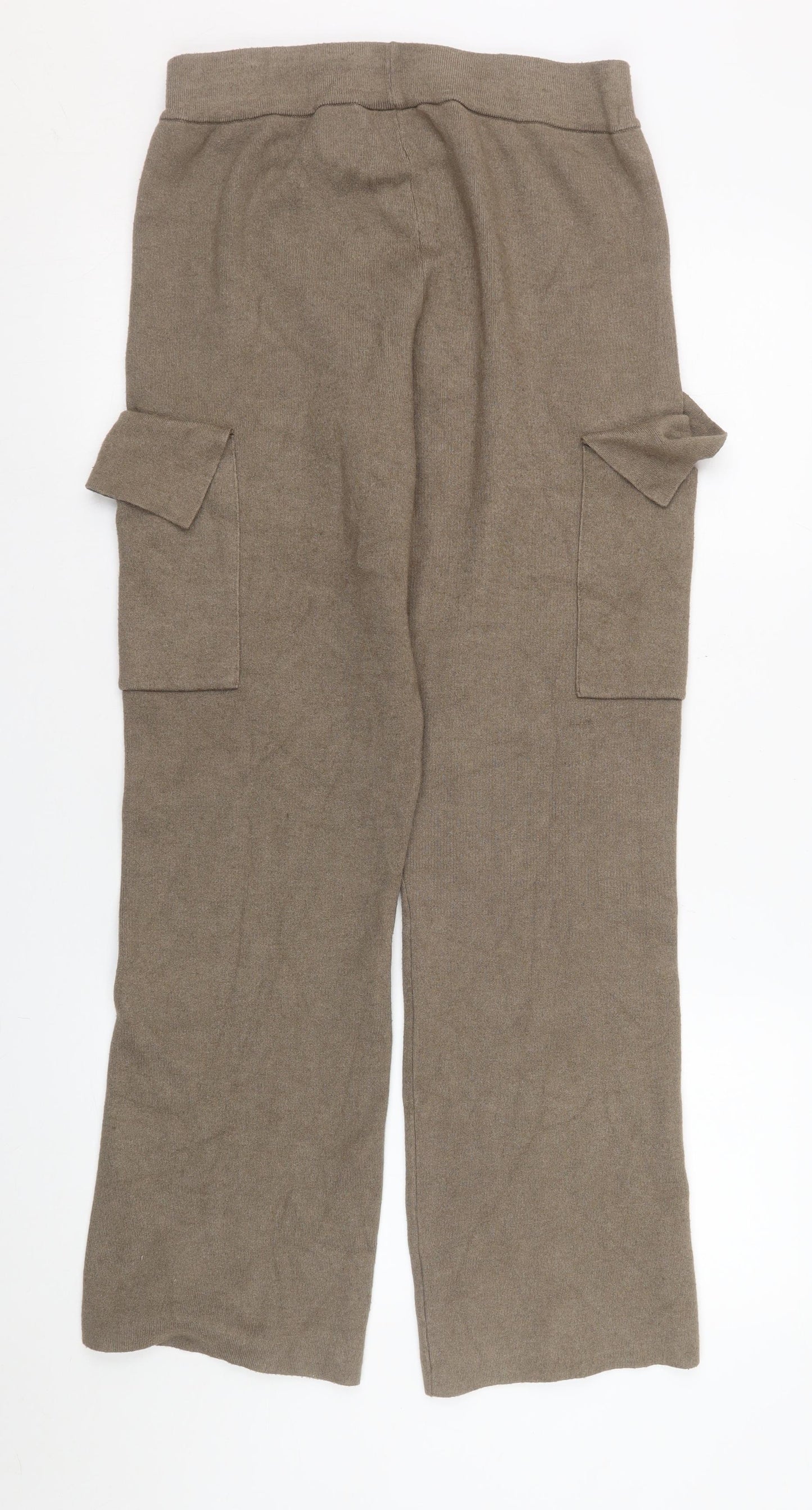 Vila Womens Brown Cargo Knit Trousers M Elastic Waist
