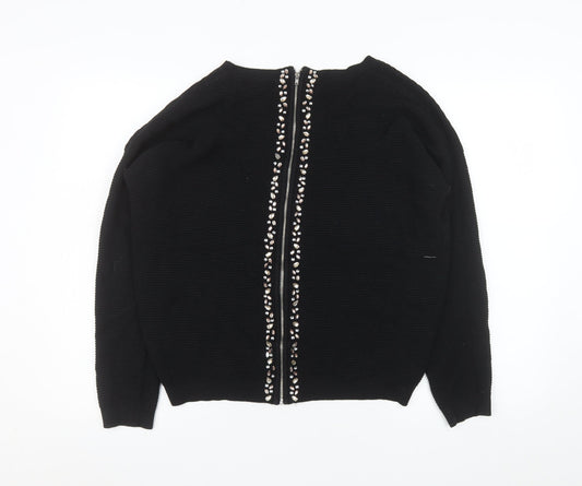 Next Womens Black Beaded Zip Knit Jacket UK 14 Regular