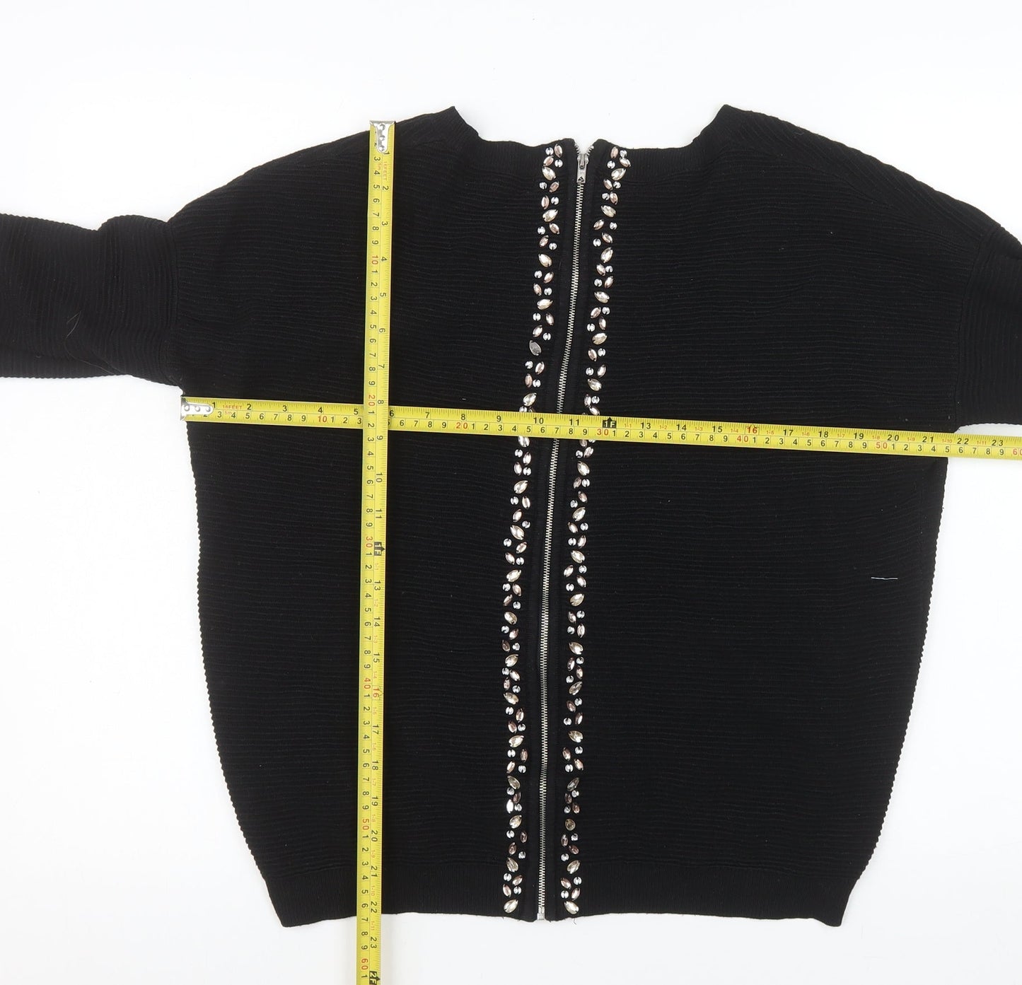 Next Womens Black Beaded Zip Knit Jacket UK 14 Regular