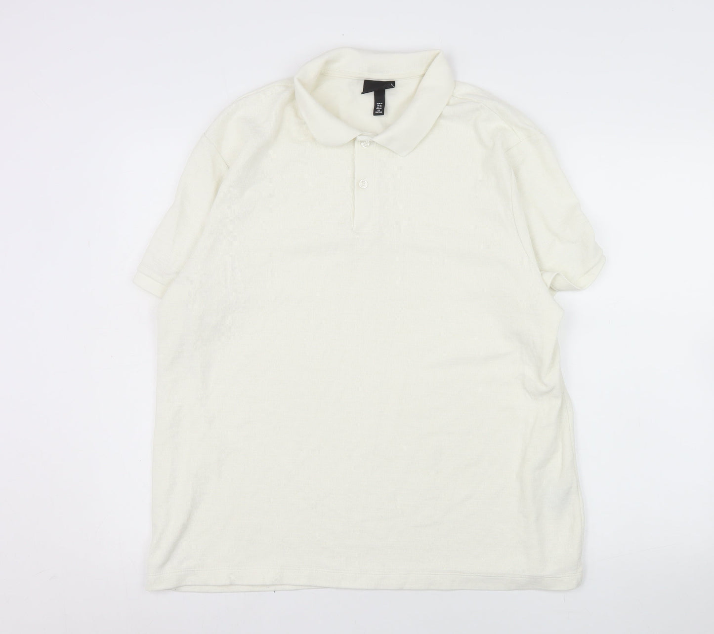 H&M Men’s Ivory Slim Fit Polo Shirt XL Short Sleeve Cotton Blend