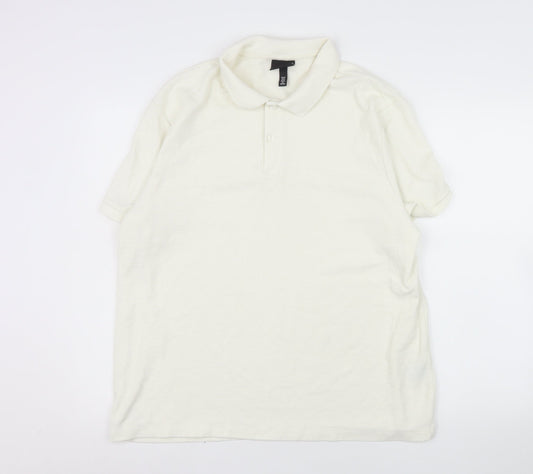 H&M Men’s Ivory Slim Fit Polo Shirt XL Short Sleeve Cotton Blend