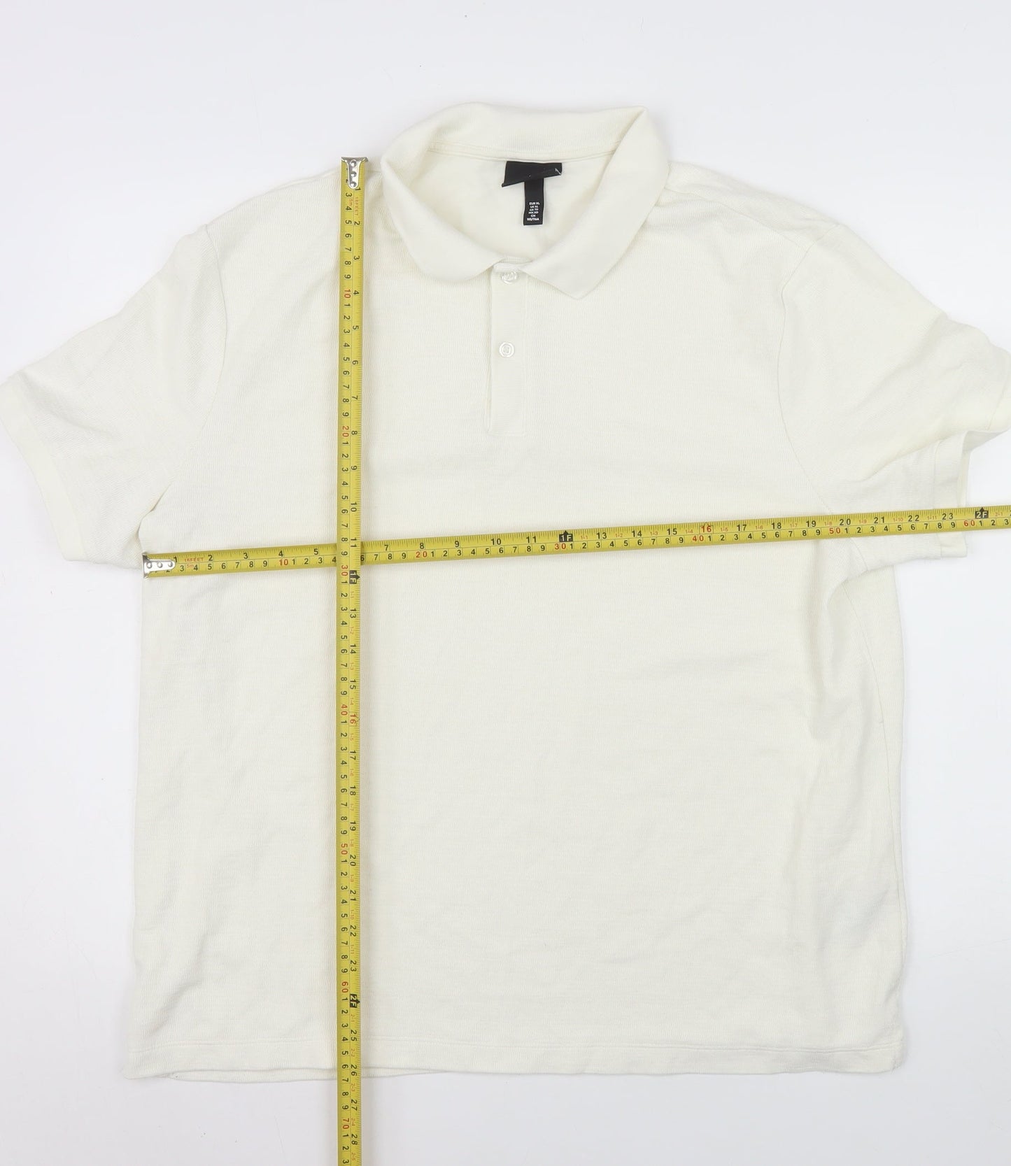 H&M Men’s Ivory Slim Fit Polo Shirt XL Short Sleeve Cotton Blend