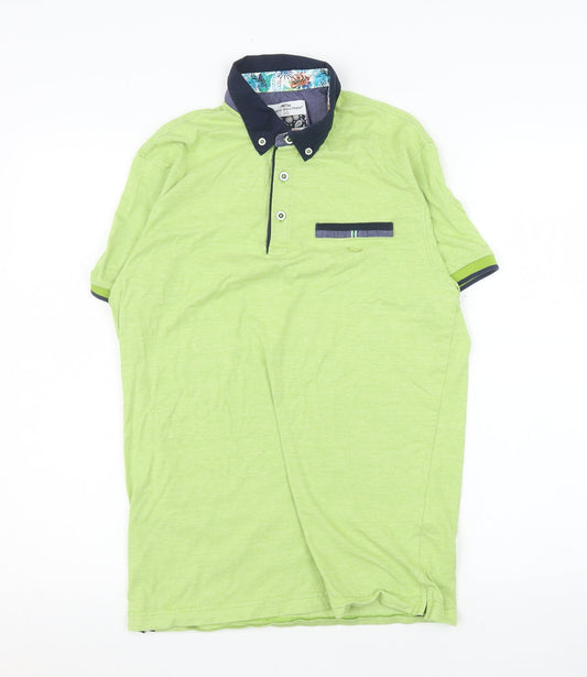 Dario Beltran Men's Green Cotton Short Sleeve Polo Shirt M
