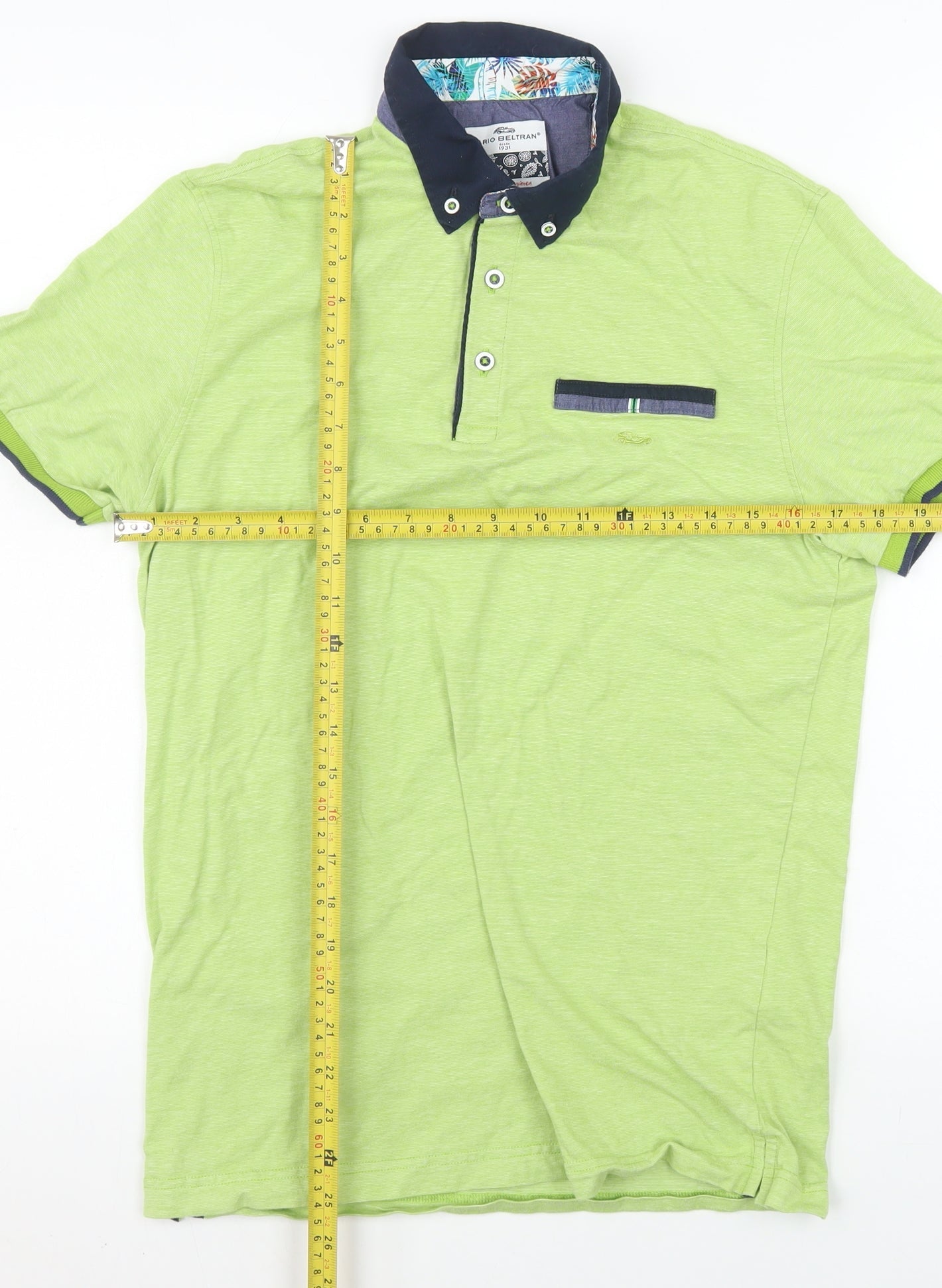 Dario Beltran Men's Green Cotton Short Sleeve Polo Shirt M