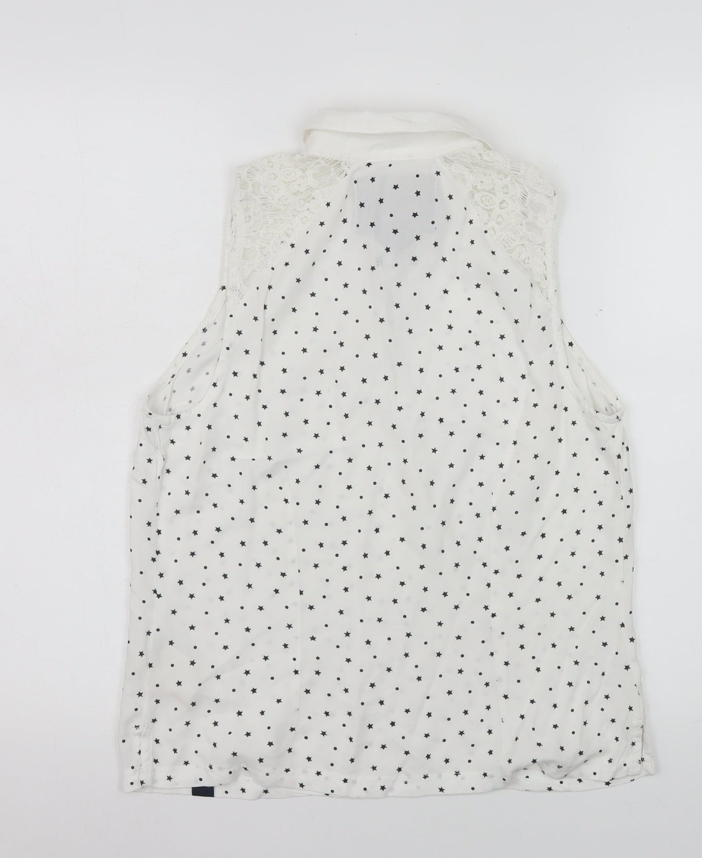 Superdry Womens White Collared Sleeveless Star Print Blouse Size M