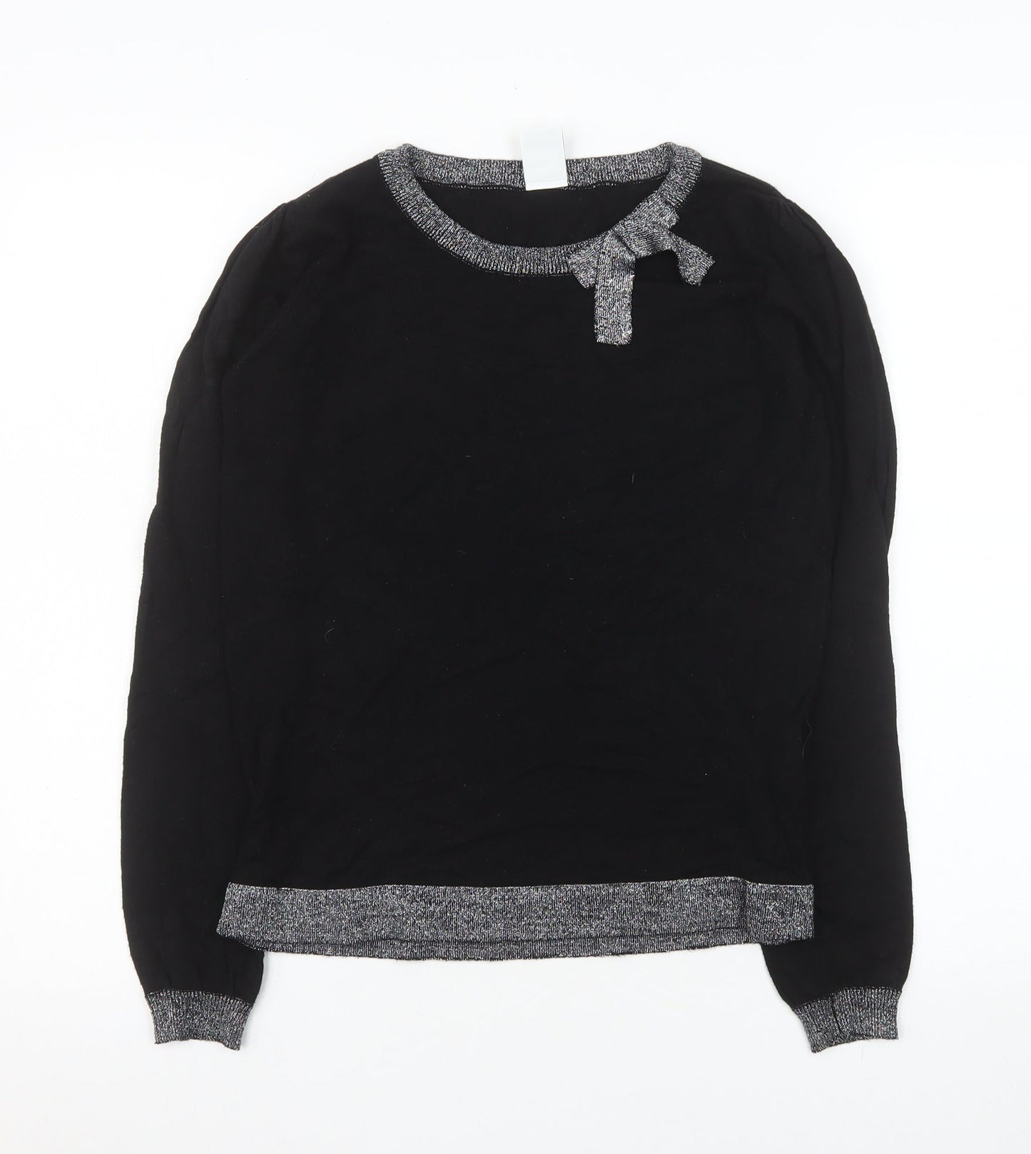 Vero Moda Women's Black Bow Trim Crew Neck Long Sleeve Knit Jumper Medium
