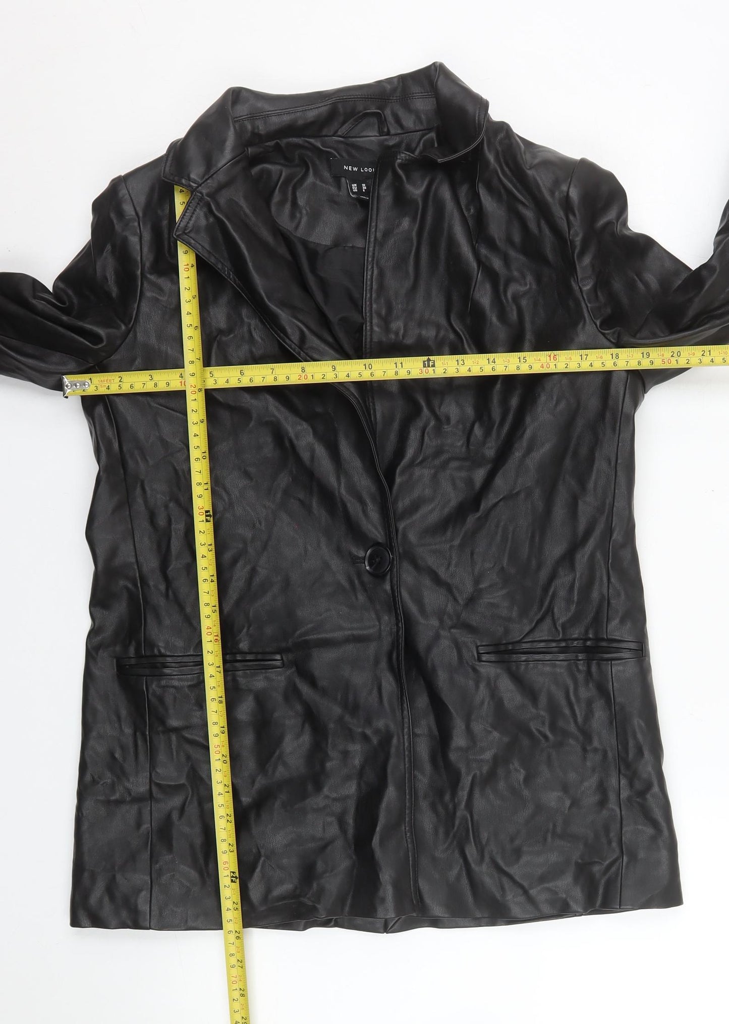 New Look Women's Black Faux Leather Blazer Jacket Size 10