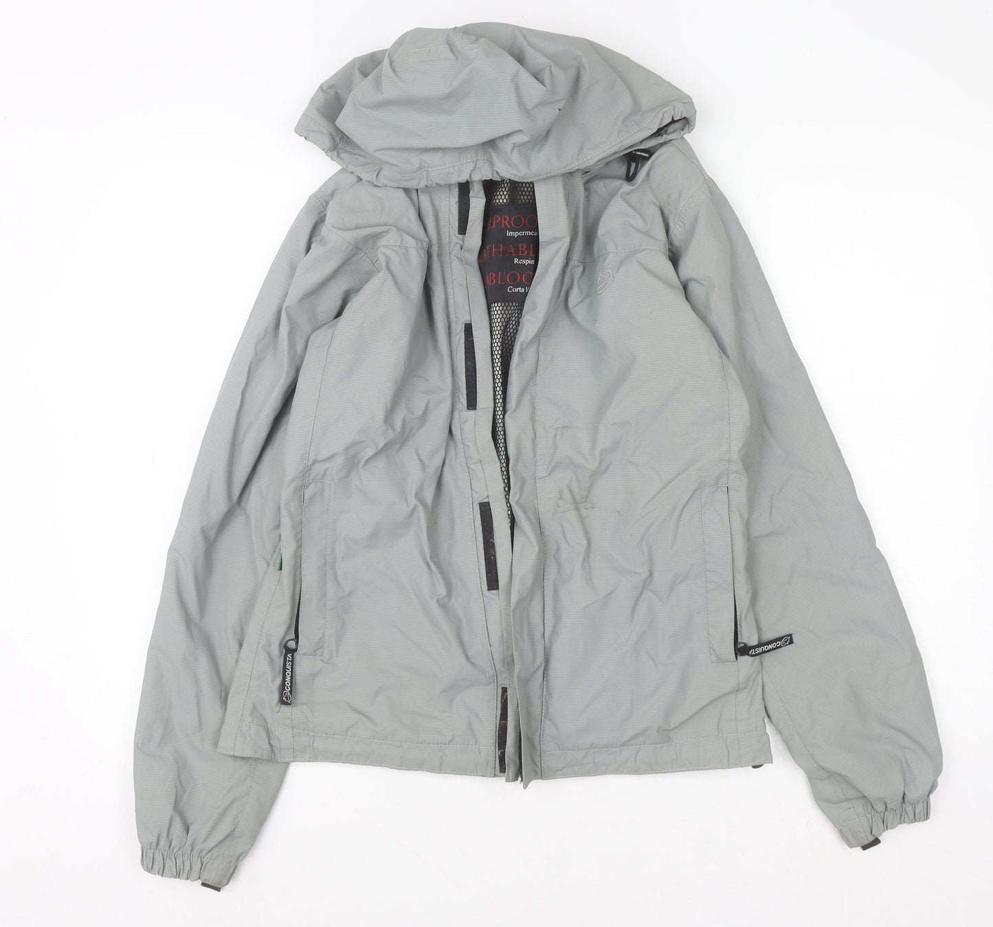 Conquista Boys Grey Hooded Waterproof Rain Coat Jacket S