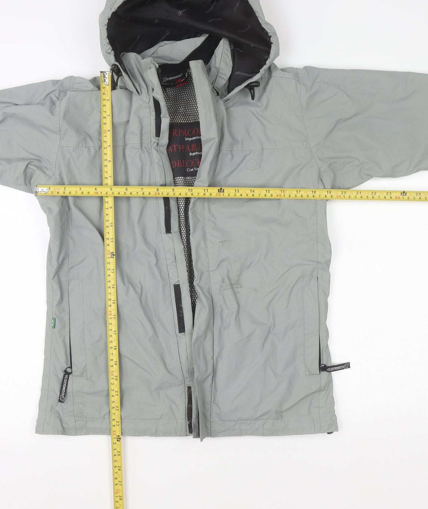 Conquista Boys Grey Hooded Waterproof Rain Coat Jacket S