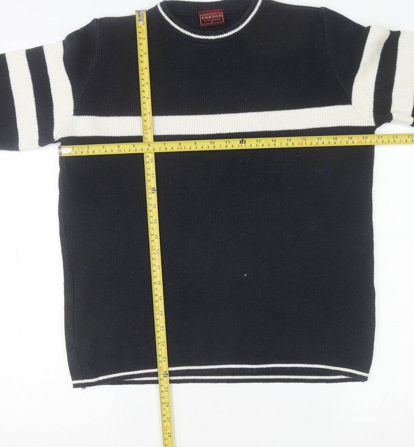 Burton Mens Black White Striped Crew Neck Cotton Jumper Size S
