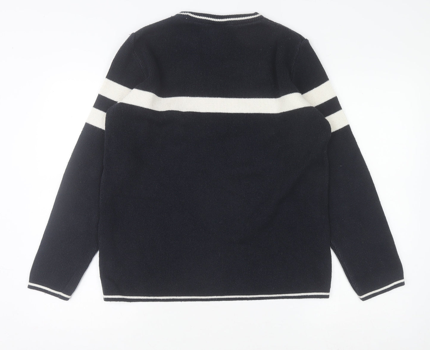Burton Mens Black White Striped Crew Neck Cotton Jumper Size S
