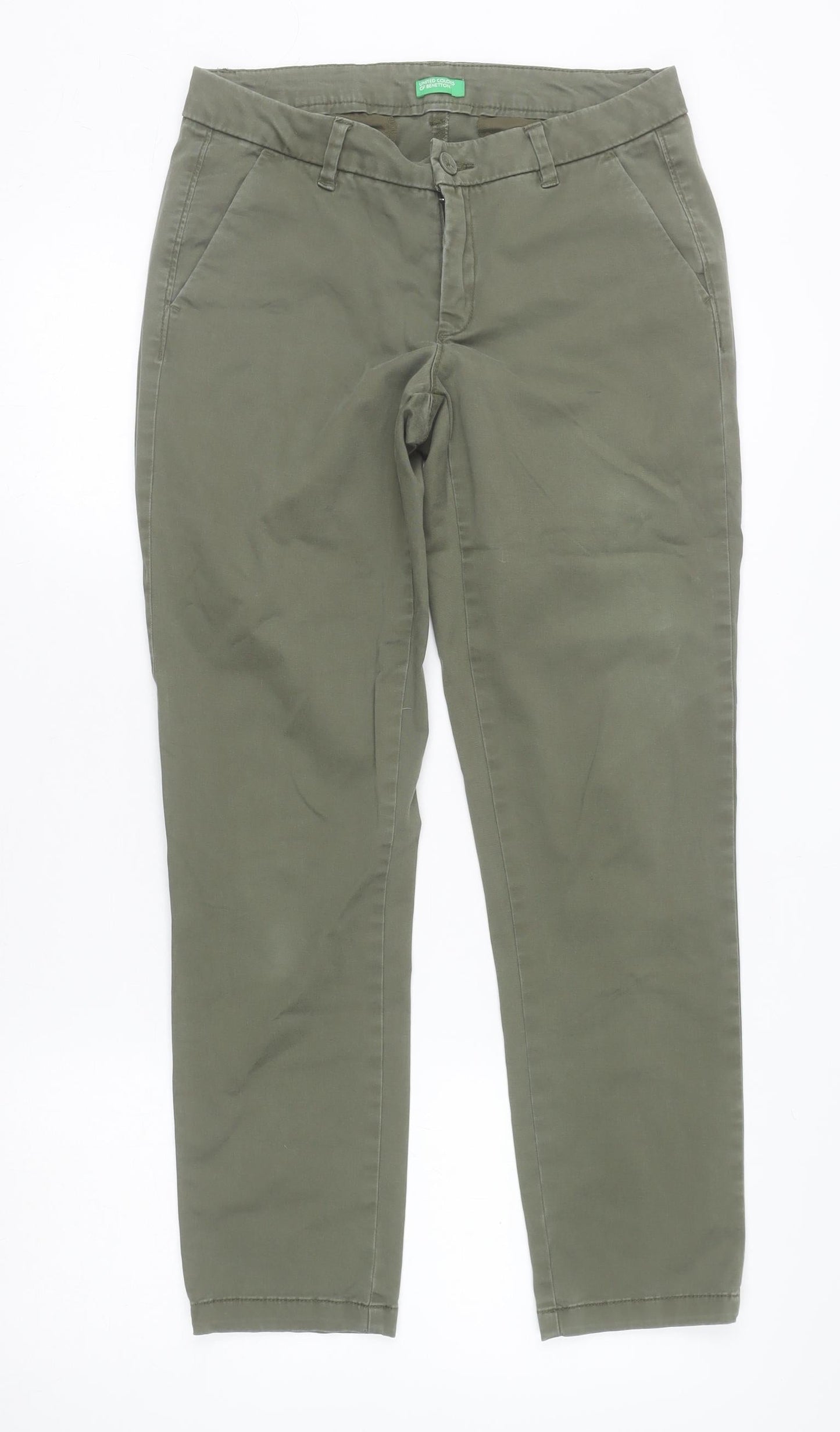 United Colors of Benetton Women's Green Chino Trousers Size 10